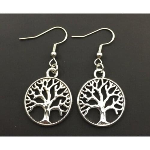 Silver Plated Drop Earrings Women Hollow Out Tree of Life Pattern Round Earring moda mujer Jewelry Fashion Pendientes