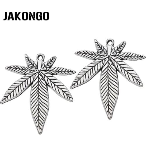 JAKONGO Tibetan Silver Plated Maple Leaf Charms Pendant for Bracelet Necklace Jewelry Making DIY Handmade Craft 39x34mm 10pcs