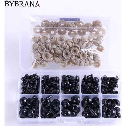 Bybrana 142pcs 6-14mm Black Plastic Craft Safety Eyes For Teddy Bear Stuffed Doll Animal Amigurumi DIY Accessories