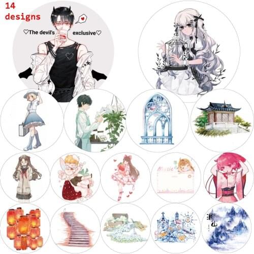 14 Deisigns Decorative Washi Tape Girl Boy Figure Scenery Decoration Journal