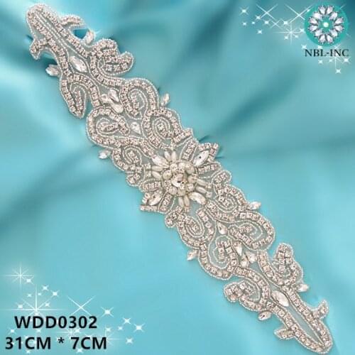 30PCS) wedding dress bridal silver Rhinestones Appliques gold beaded crystal applique iron on for wedding dresses belt WDD0302