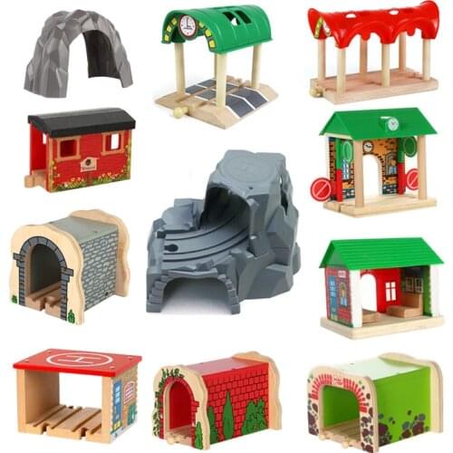 Wooden Train Track Accessories Wood Railway Track Train Station Bridge Tunnel Compatible All Brands Wooden Track Toys