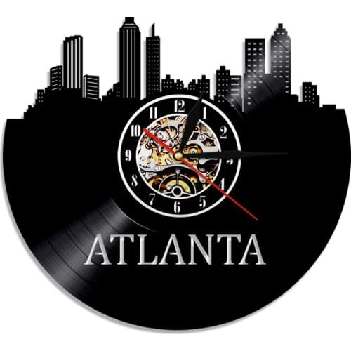 Atlanta Skyline Vinyl Record Wall Clock Georgia Wall Art Watch Atlanta Home Decor LED Lighting Vinyl Clocks LED Illumination
