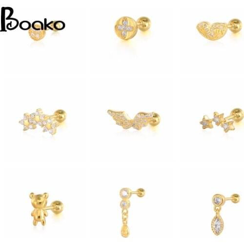 BOAKO Angel Wings 1pcs 925 Sterling Silver Earrings For Women Stud Earrings Vintage Jewelry Ear Piercing Cartilage 2021 Trend