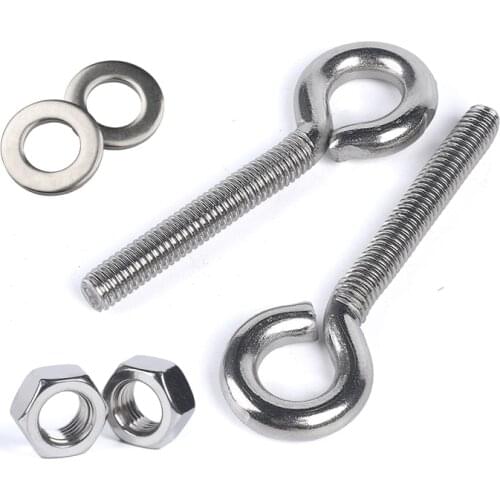 2pcs M4 M5 M6 M8 304 Stainless Steel Sheep Eye screw Bolt Ring Hook with 2pcs nuts washers
