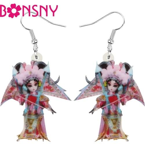 Bonsny Acrylic Chinese Beijing Opera Earrings Aesthetic Character Long Dangle Drop For Women Girls Lover Classic Gift Jewelry