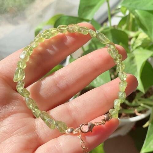 Irregular Chipped Gravel Beads Strand Natural Gem Stone Bracelet Real Peridots Green Quartz Crystal Bracelet Reiki Healing Femme