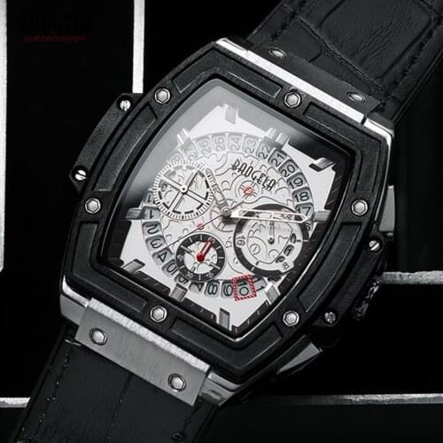 BAOGELA Mens Leather Strap Waterproof Quartz Watches Army Sports 24 Hours Analogue Chronograph Wristwatch for Man 1703 White
