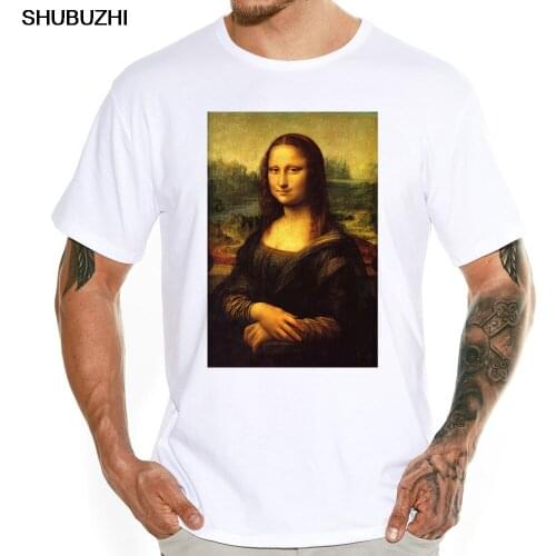 Mona Lisa Printed Mens T-shirt Short Sleeve Male Retro Printed Elastic Function Lycra Material T Shirts Casual Tops sbz8459