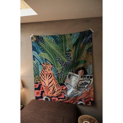 Ins Animal hanging tapestry background cloth boho decor wall cloth tapestry jungle tiger girl