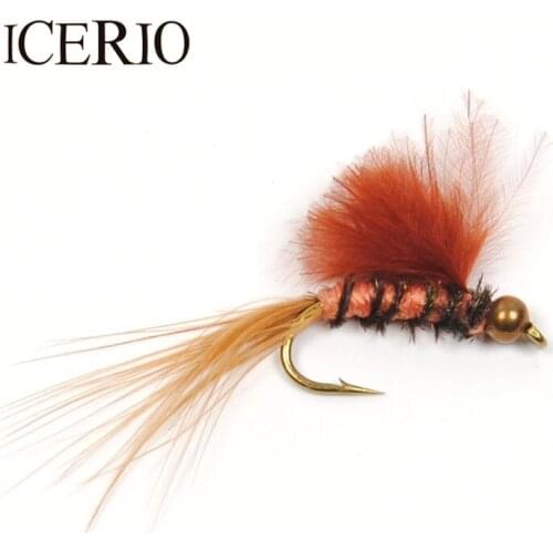 ICERIO 10PCS #8 Brass Color Head May Fly Emerger Nymph Trout Fishing Mayfly Bait