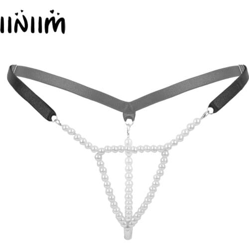 Iiniim Womens Ladies Erotic Mini Lingerie Low Rise T-Back Open Butt Beading Stretchy Pearl String Homme Thong Briefs Underwear