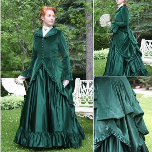 History!Customer-made Green Victorian dress 1860s Civil war Dress Theater Costume Halloween dress Renaissance Dress V-493