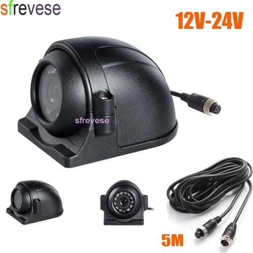 4Pin 12 LED Side Rear View Parking Reversing Backup Camera For Truck Bus Vehicle Monitor + 5M Video Cable 12V-24V
