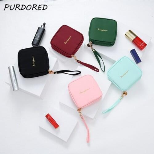 PURDORED 1 Pc Mini Square Cosmetic Bag Solid Color Makeup Bag Travel Makeup Organizer Pencil Pouch Beauty Bag Kosmetyczka