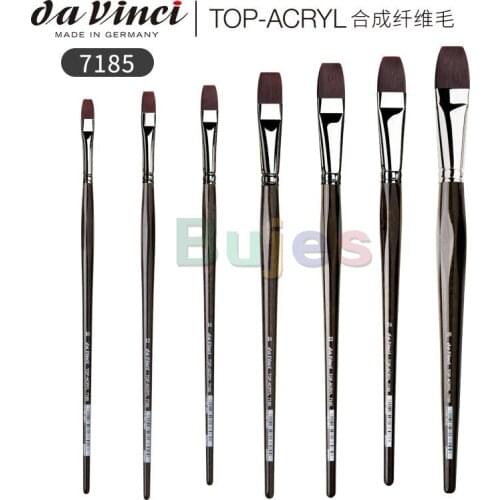 Da Vinci Oil & Acrylic Series 7185 Top Acryl Paint Brush, Flat Red/Brown Synthetic with Long Ergonomic Handle, Size 14 and 16