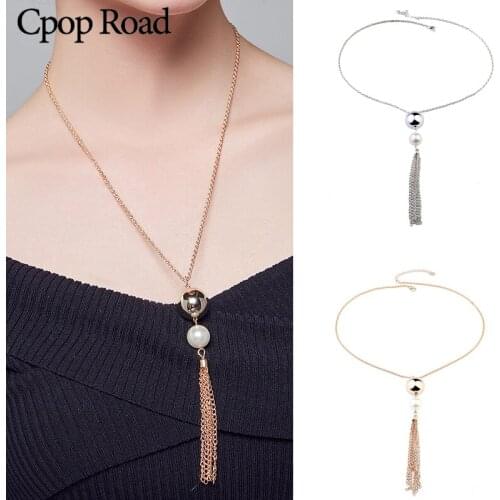 Cpop Trendy Pearl Gold Bead Metal Tassel Necklace & Pendant Creative Elegant Necklace Fashion Jewelry Accessories Hot Sale Gift