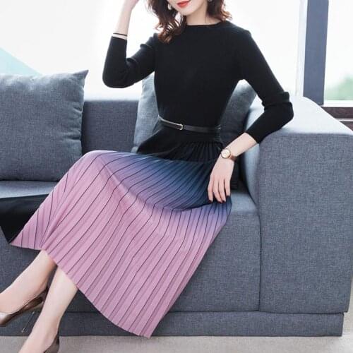 Fashion Korean Sweater Dress Women Knitted Sweaters Dresses Pleated Women Dress Plus Size Woman Thick Sweaters Dresses Elegant