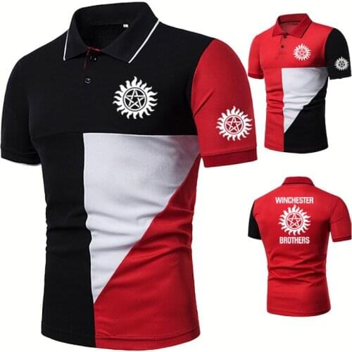 High Quality Cotton Summer Mens POLO shirt Winchester Brothers Printing Casual short sleeve Splicing Mens short sleeve