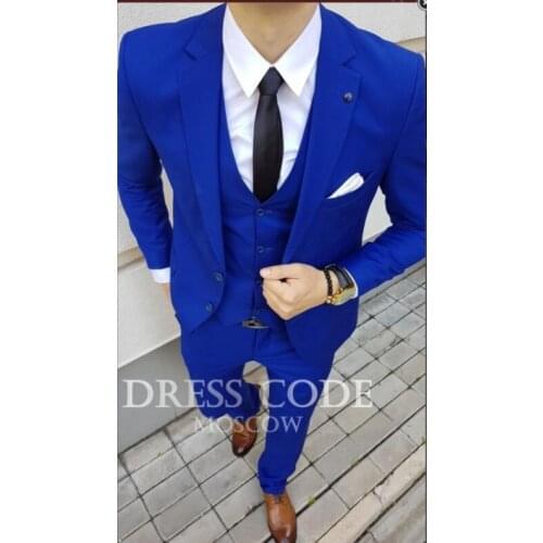 2018 Tailored Royal Blue Suit Men Tuxedo Slim Fit 3 Piece Custom Groom Prom Men Wedding Suits Blazer Terno Jacket+Pant+Vest