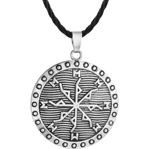 Viking Rune Slavic Necklace Men Vegvisir Compass Pendant Nordic Talisman Vintage Amulet Jewelry Male Collar