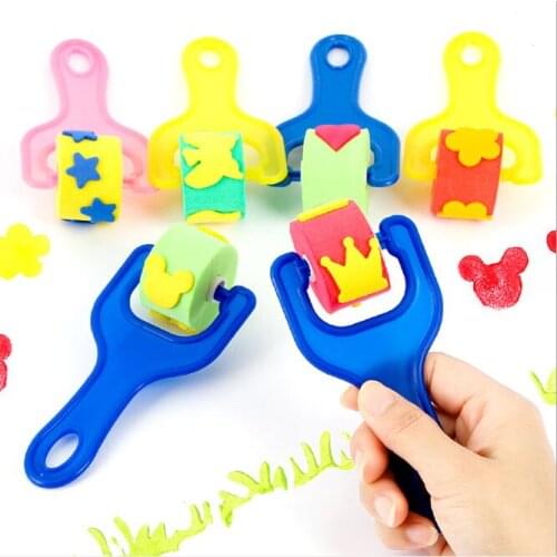 4Pcs/Set Kids Painting Roller Tool Sponge Paint Roller Brush Plastic Handle Set Children Early Education Drawing Toy