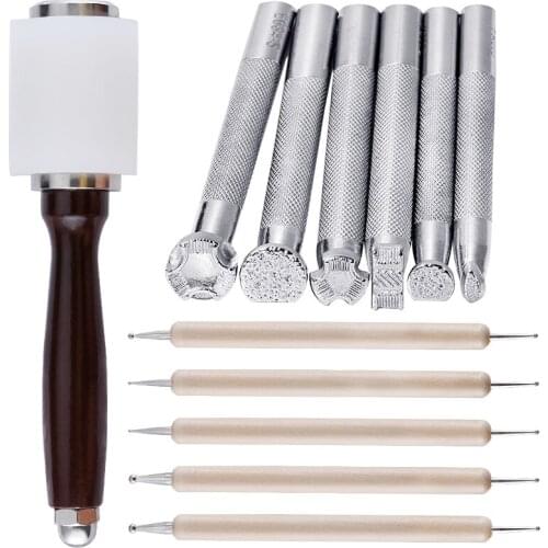 LMDZ 12 Pcs Leather Stamp Tools Kit Stamp Punching Carving Working Saddle Making Tools for Leather Craft DIY Tracing Supplies