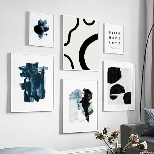 Wall Art Canvas Painting Blue Ink Black Block Quotes Abstract Nordic Posters And Prints Wall Pictures For Living Room Home Decor