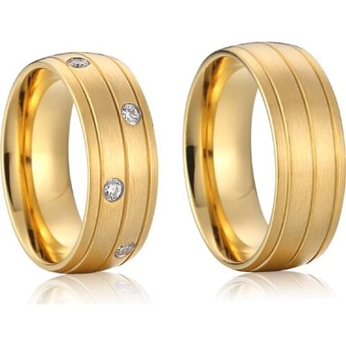 Lovers Alliance Wedding Band Couple Rings men 8mm gold color proposal promise marriage Engagement Rings For Women