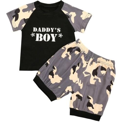Infant Clothing Short sleeve Tops Shorts Child Girl Boy Set Letter Tops Camouflage Ooutfits Clothes