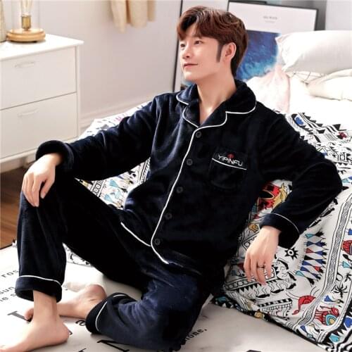 Pajamas for men sleepwear mens flannel Leisure winter sleep suit pajama set male mens pyjamas warm for sleeping nightwear XXXL