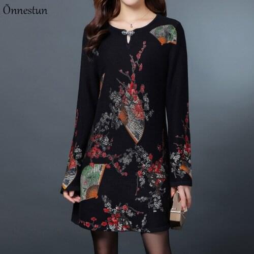 Print Sweaters Dress Autumn Chinese Style lWomen Clothing Long Sleeve Top Femme Pullover Elasticity High Quality Sweater Women