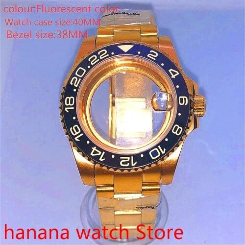 Suitable for pearl automatic winding 40mm sapphire glass transparent back gold box series, with rotating Fluorescent colour