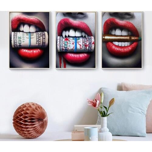 Women Smoking Posters Sexy Red Lips Cool Portrait Paintings on Canvas Wall Pictures for Living Room Home Decoration Unstretched