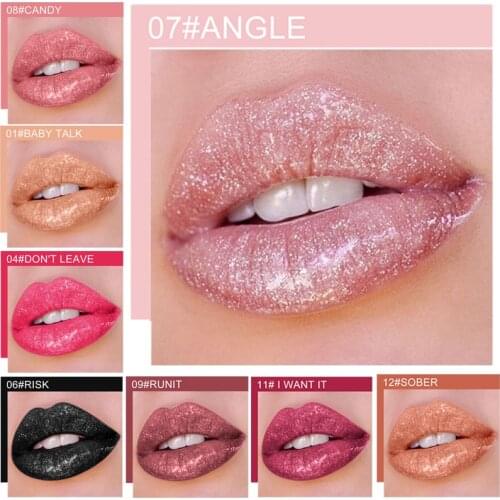 QIBEST 12 Colors Shimmer Lipstick Liquid Glitter Lip Gloss Waterproof Long-lasting Lip Tint Smooth Texture Lip Makeup Cosmetic