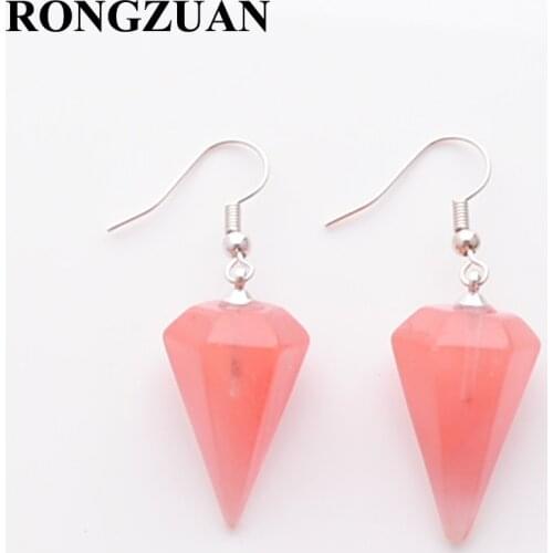 RONGZUAN Natural Stone Earrings Bohemian Pyramid Watermelon Crystal Bead Dangle Hook Drop Earring for Female Jewelry Gift TR3256