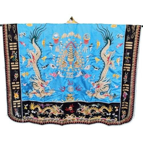 Taoist supplies, new style, golden thread, sky blue, double dragon, Dharma clothes, big double dragon descending clothes