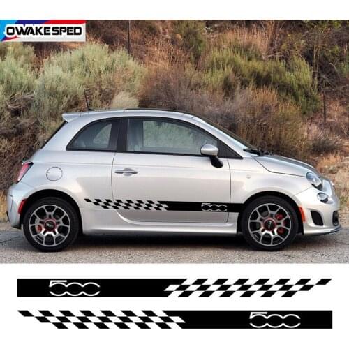 For FIAT 500 Door Side Skirt Stripes Lattice Flag Graphics Vinyl Decals Auto Body Decor Sticker Car Sport Styling