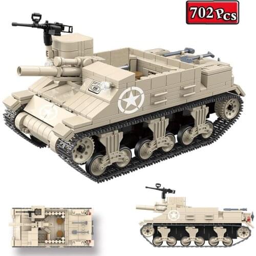 Military Series World War II M7Priest Self-Propelled Artillery Tank Soldier Building Blocks Bricks Toys Christmas Gifts
