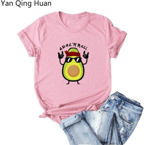 Yan Qing Huan 2019 Summer New Hot Funny Fruit Avocado Tees Round Neck Pattern Printed Cotton Short-sleeved Womens T-shirt