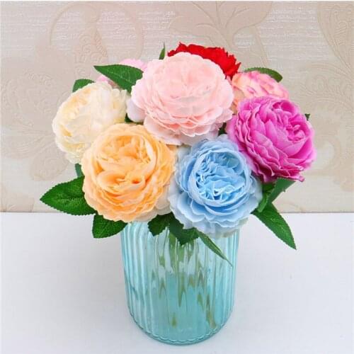 YO CHO 1 Branch White Peony Artificial Flowers 1 Head Yellow Pink Red Rose Wedding Silk Peonies Flower Bouquet Decor for Home