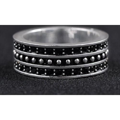 Punk Jewelry Top Quality 925 Sterling Silver Two Rows Black Crystal Ring Jewelry For Women Men Free Shipping SRI061