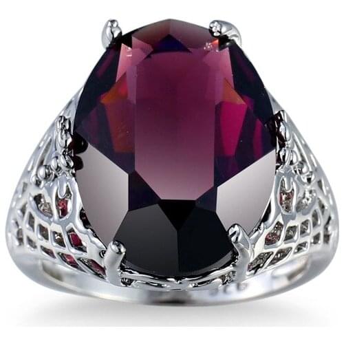 Womens Simple Hollow 925 Silver Ring Purple Zircon Ring Engagement Wedding Birthday Party Gift Jewelry