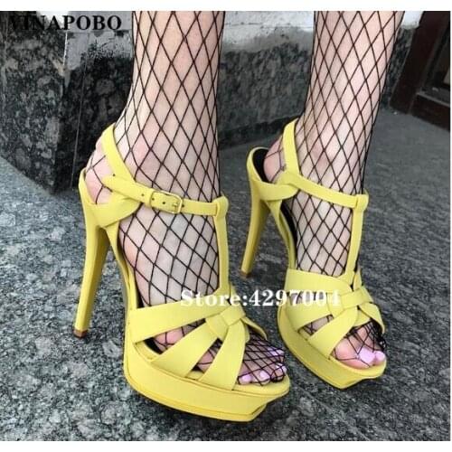 Vinapobo Genuine Leather High Heel Sandals Women Heels 10cm And 14cm Sexy Footwear Fashion Woman Shoes R4425 Hot Sale 33-40