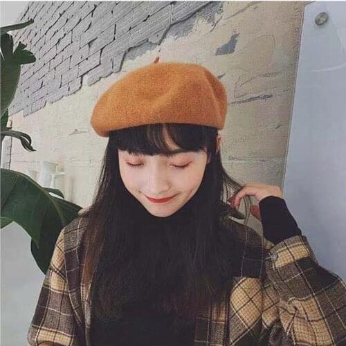 Women Girl Beret French Artist Warm Wool Winter Beanie Hat Cap Vintage Plain Beret Hats Solid Color Elegant Lady Winter Caps 024