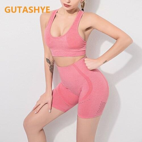 2020 Summer Sport Set Women Two 2 Piece Purple Crop top Sport Bra Shorts Yoga Sportsuit Workout Outfit Thin Polyester Gym Set