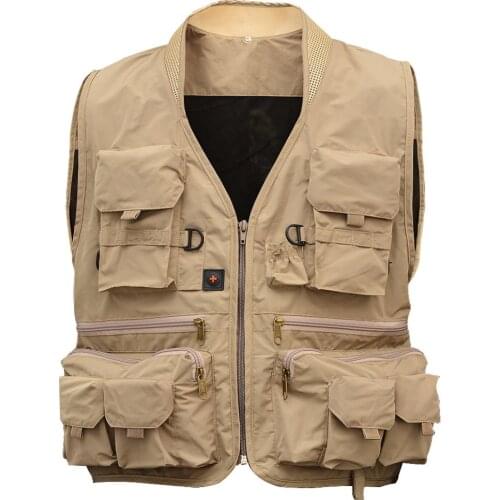 Mounchain Adult Multi Pocket Fishing Vest Breathable Quick Dry Active Wear Jacket for Outdoor Sports XXXL Khaki