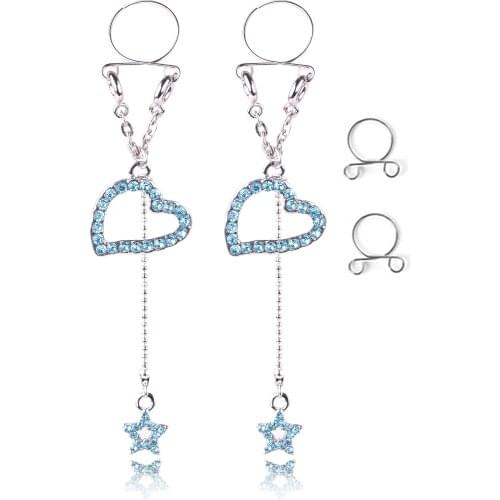 1 Pair Sexy Non Pierced Clip On Fake hearts Nipple Ring Body Jewelry Shield Cover Clamps Adult Sex Toy Piercing Adjustable Size