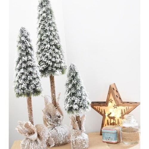 1PCS Mini Flax Falling Snow Green xmas Tree Creative Christmas Decoration Supplies For Party Window Study Desktop KK13