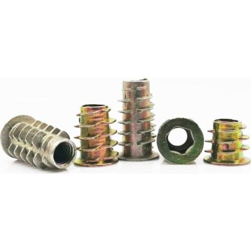 10PCS M4 M5 M6 M8 M10 Zinc Alloy Thread For Wood Insert Nut Flanged Hex Drive Head Furniture Nuts